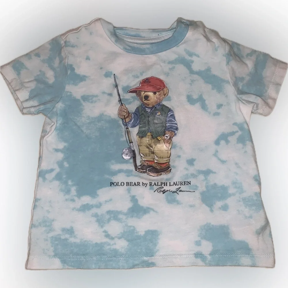 Ralph Lauren Polo Bear Fisherman Teal Aqua Blue Short Sleeve Tie-Dye Tee 12m